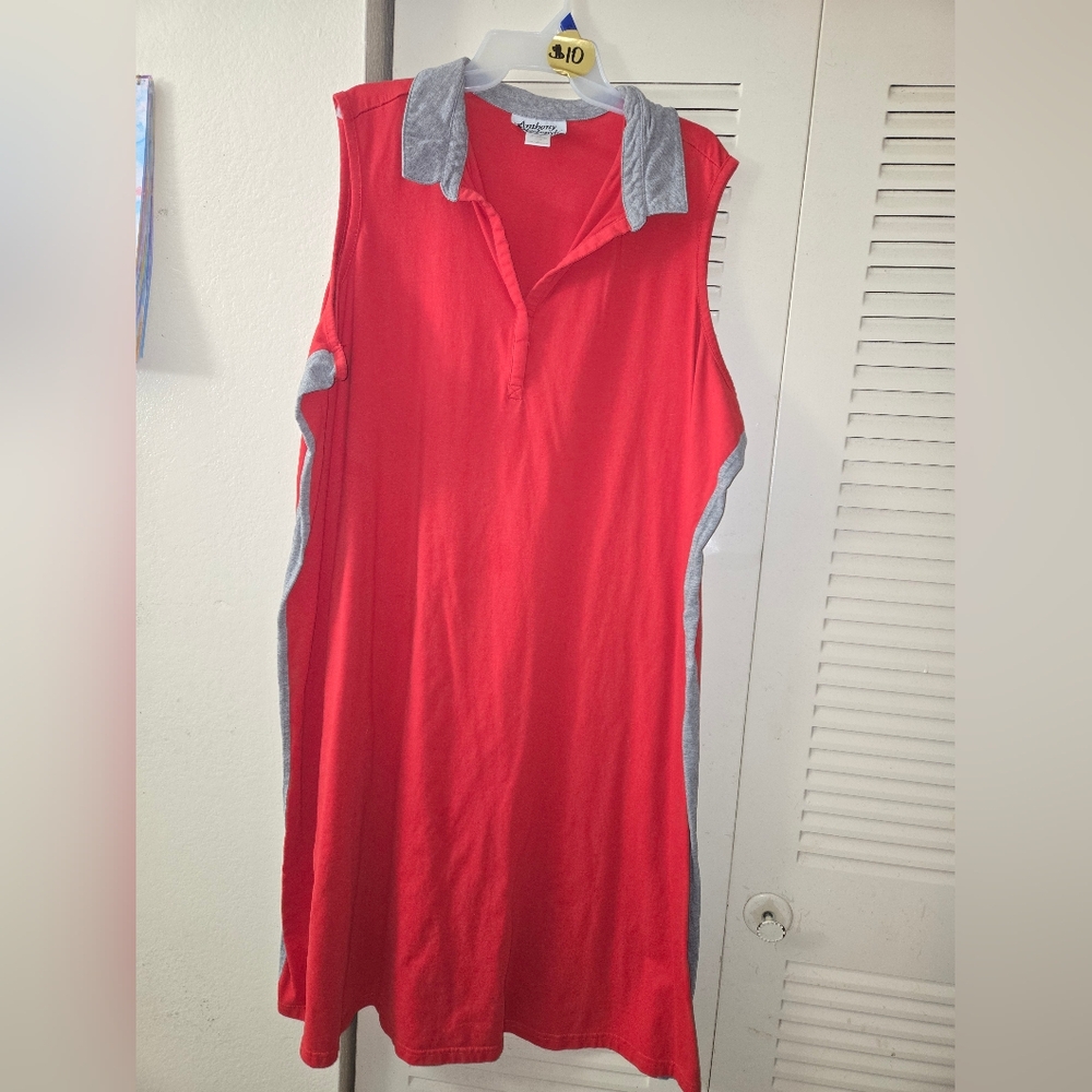 Red and Gray Sleeveless Polo Dress